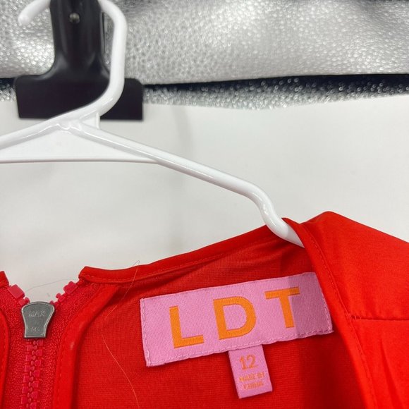 LDT Dress Red Maxi Puff Sleeve Waist Tie Pleated A-Line Back Zip NWOT Size 12 - Picture 4 of 8